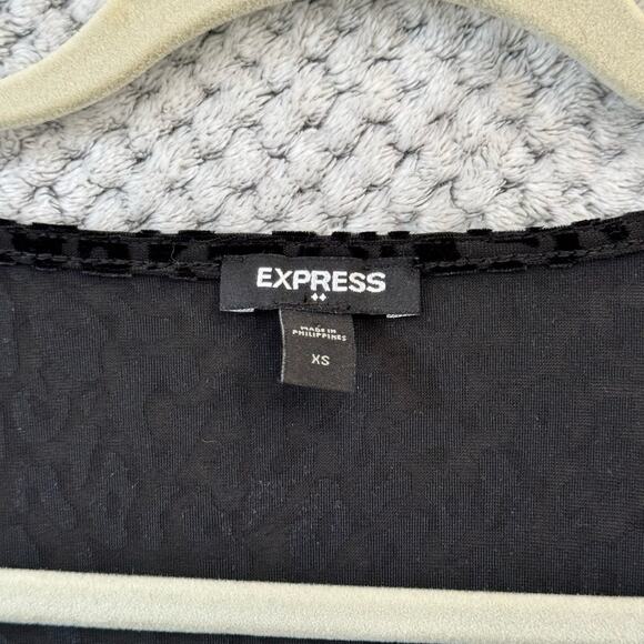 Express Top XS Black Leopard Burn Out Velvet Bodysuit Plunge V-Neck Bodysuit - Picture 2 of 11